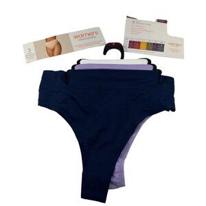 Lot Of Three Warner's Women's Size Small 5 Panty Thong White Purple Blue New